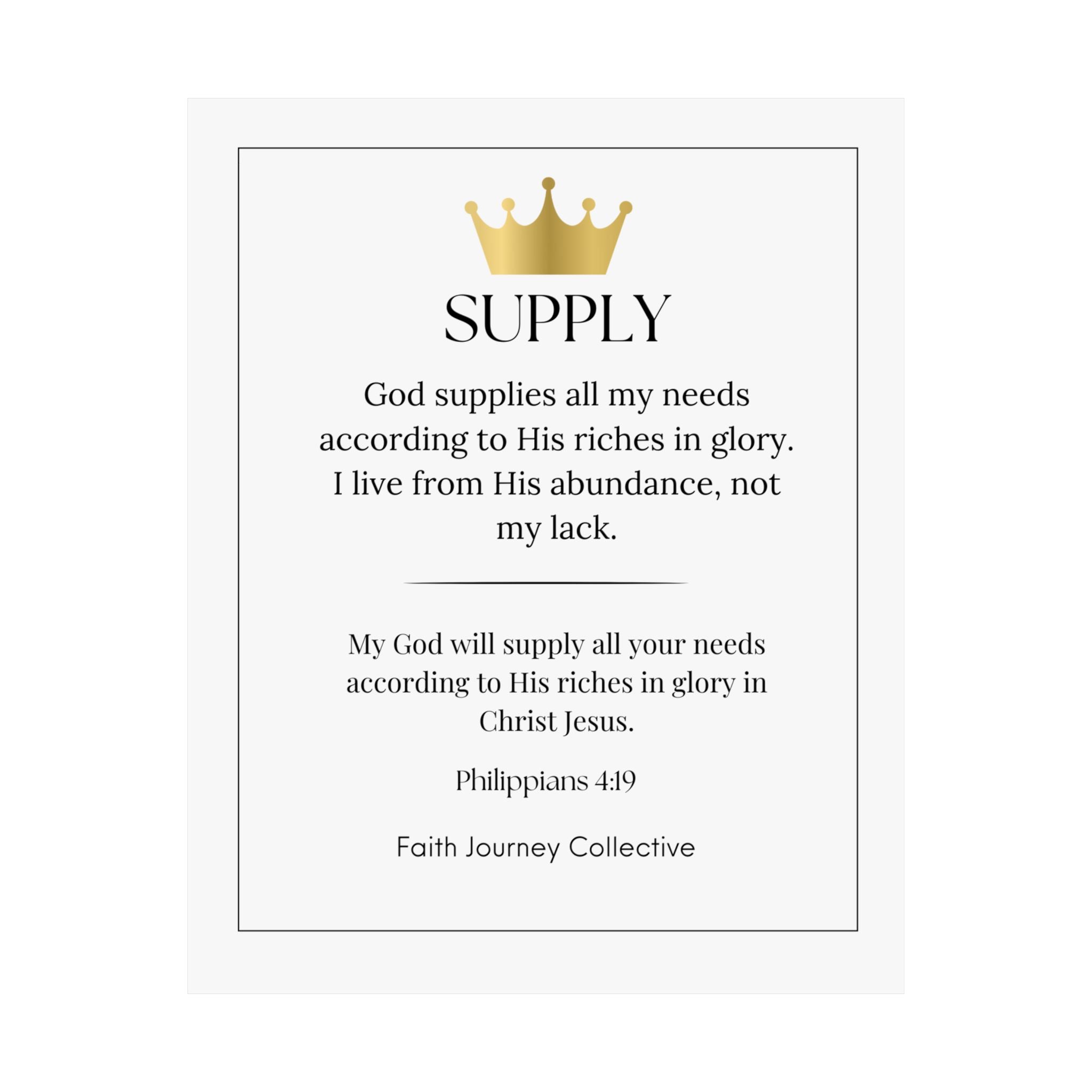 "Supply" Christian Scripture Wall Art Poster – Bible Verse Affirmation Prints for Home, Office & Prayer Space | Faith Journey Collective